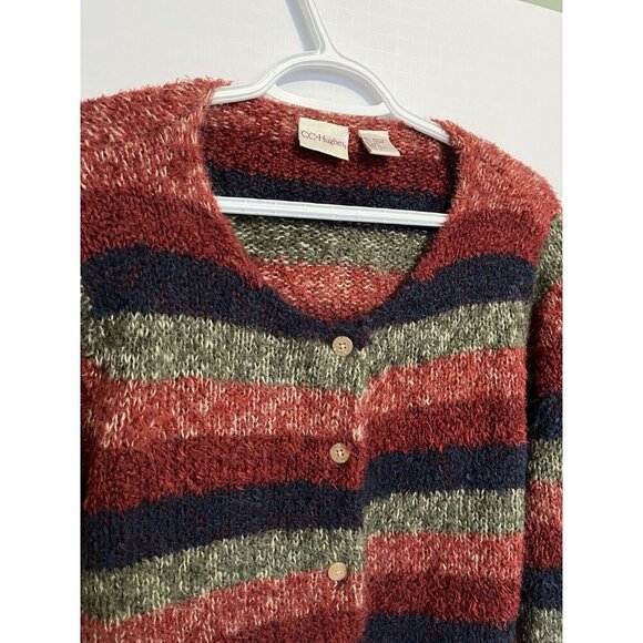 C C Hughes Sweater Women's Medium Button Front Cardigan Striped Mohair Blend - Picture 3 of 11